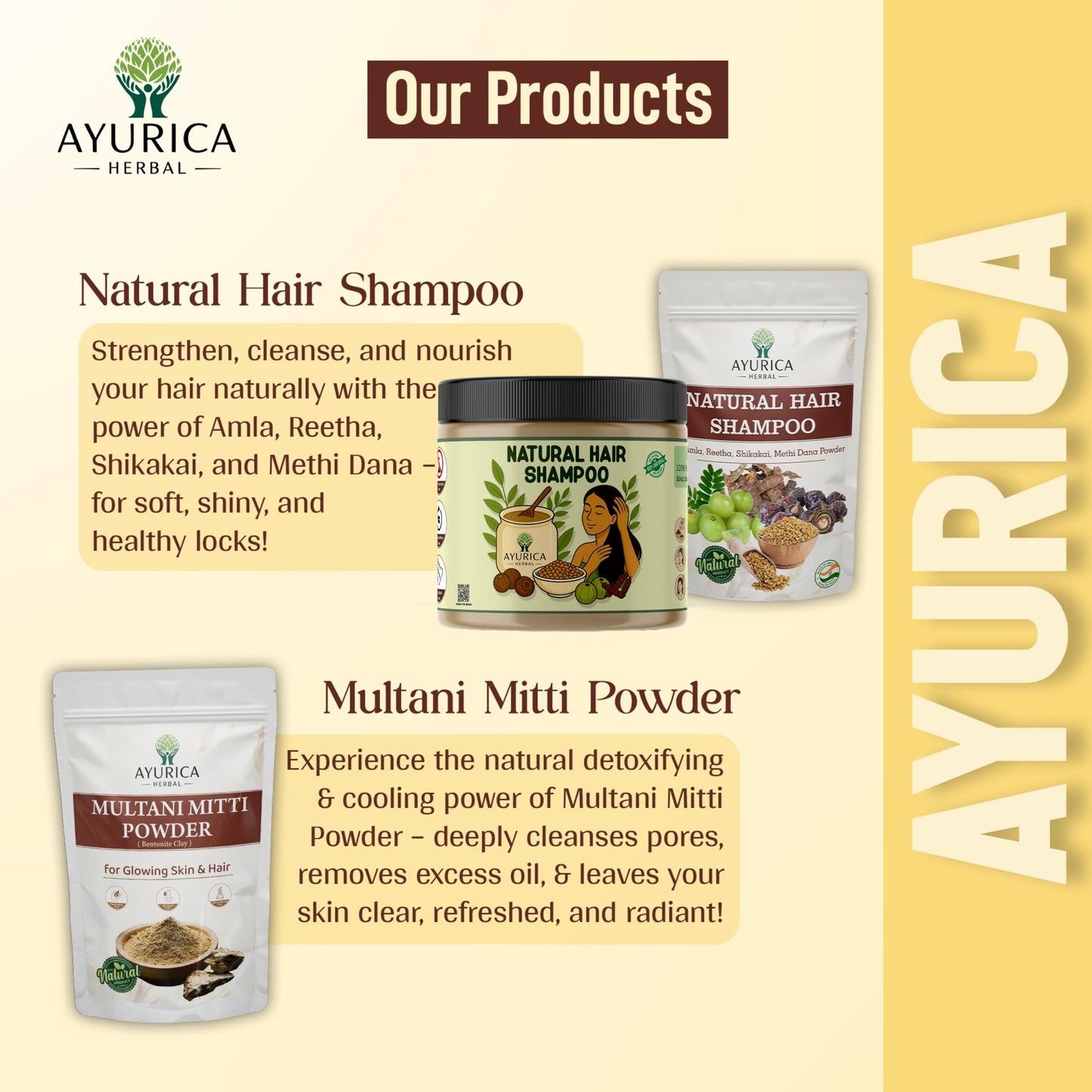 Ayurica Herbal Natural Hair Shampoo Powder – Amla, Reetha, Shikakai & Methi | 200g