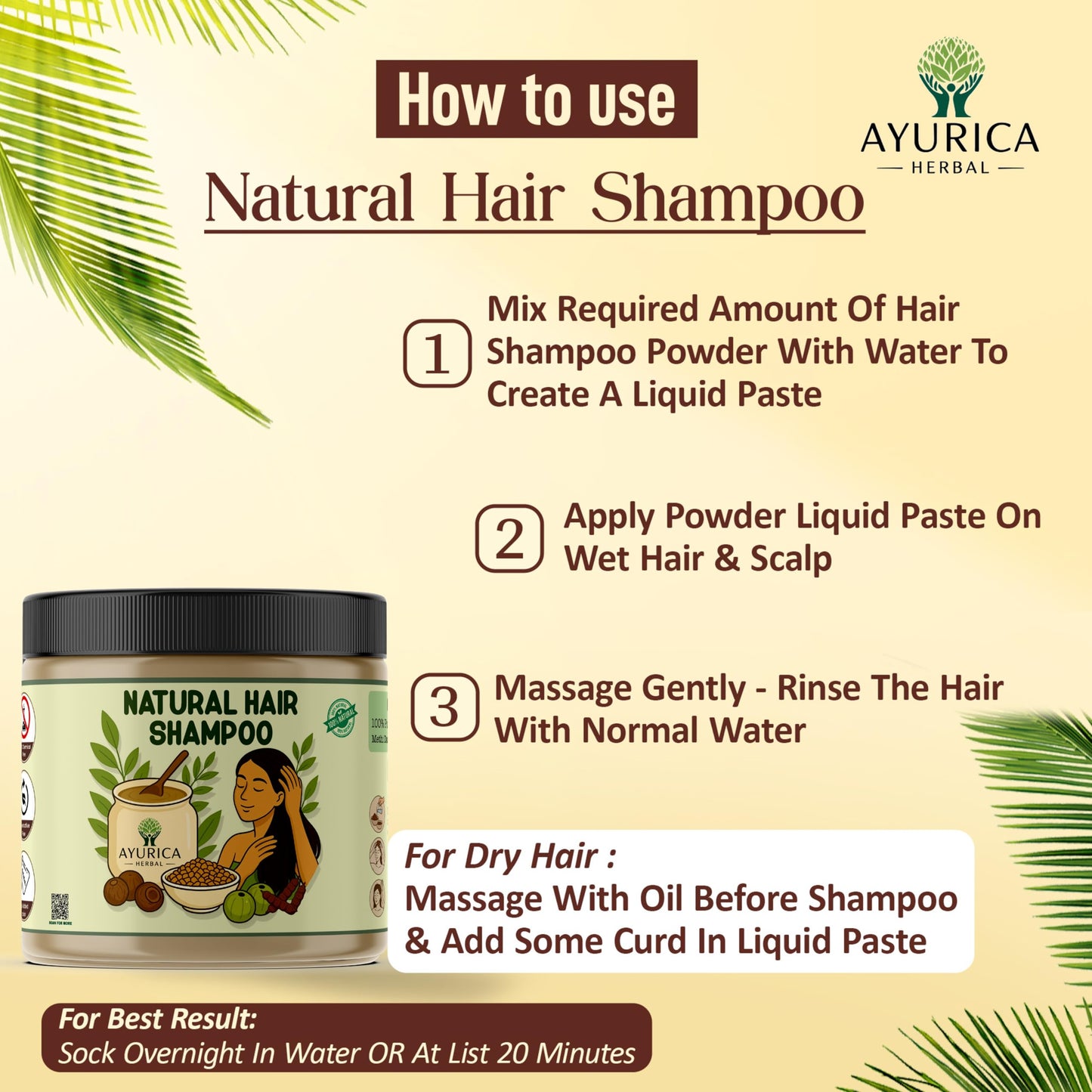 Ayurica Herbal Natural Hair Shampoo Powder – Amla, Reetha, Shikakai & Methi | 200g