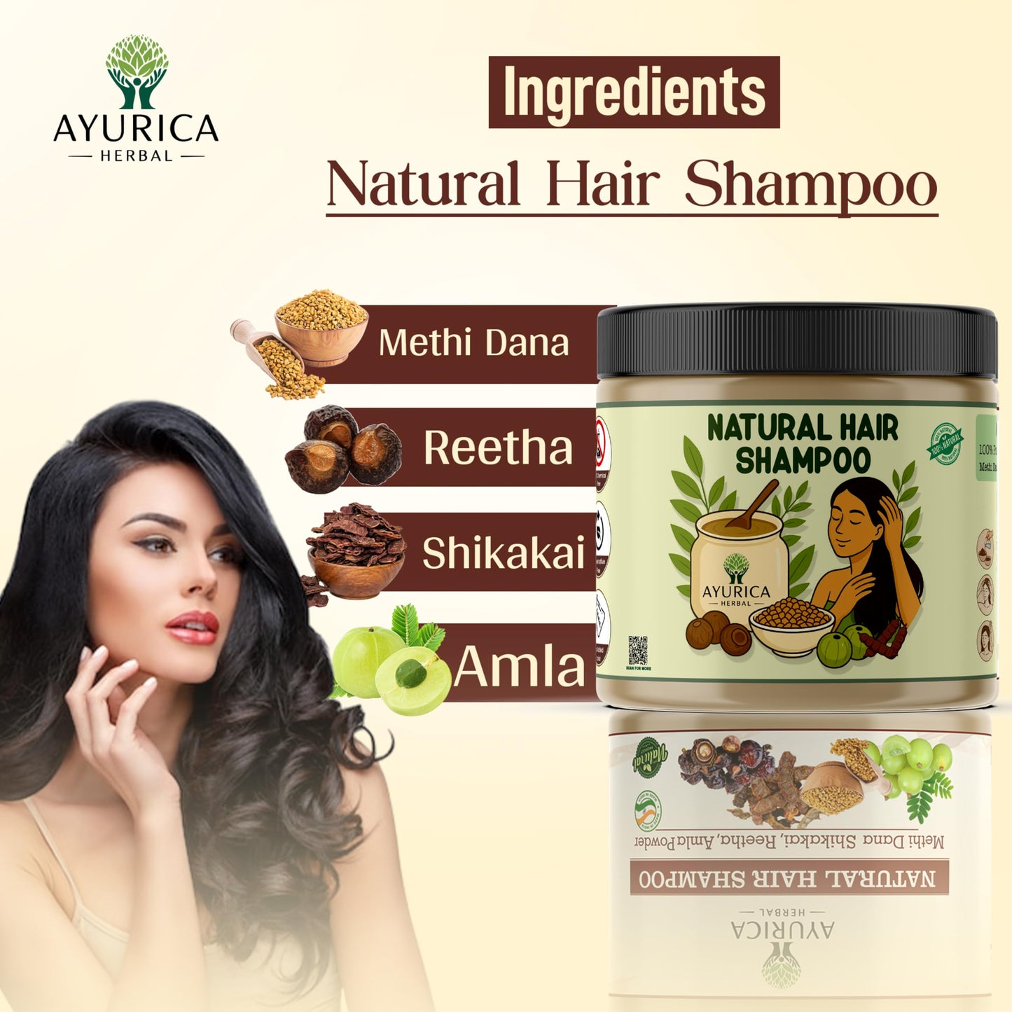 Ayurica Herbal Natural Hair Shampoo Powder – Amla, Reetha, Shikakai & Methi | 200g