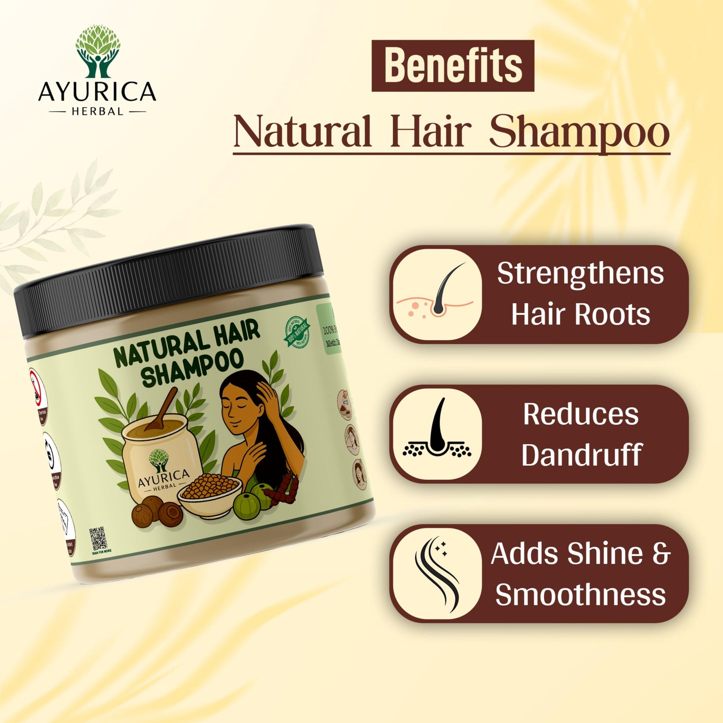 Ayurica Herbal Natural Hair Shampoo Powder – Amla, Reetha, Shikakai & Methi | 200g